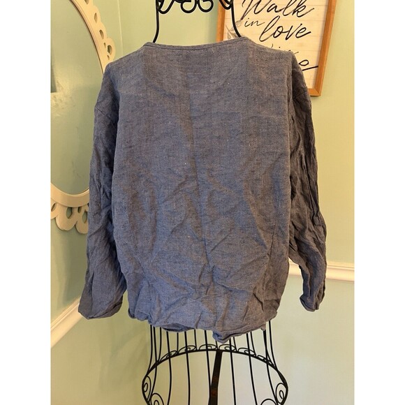 Flax L Top linen lagenlook button down sleeve size large Artsy Boho - Picture 7 of 7